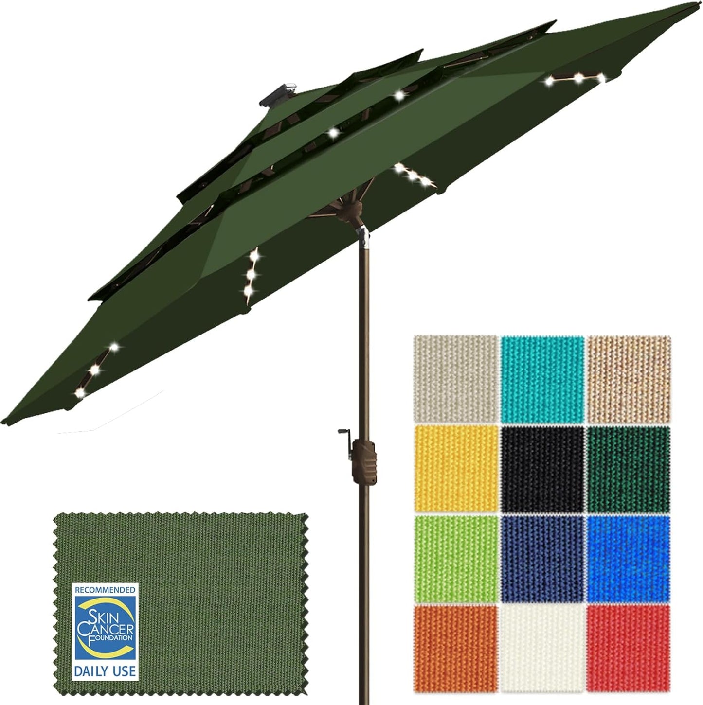 SUNGUARD UMBRELLAS Solar LED Patio Umbrella, Outdoor Market Table Umbrella with 80 LED Lights, Crank Lift, Manual Tilt, UPF 50+ Acrylic Canopy, Steel Frame, Teal, Base Not Included