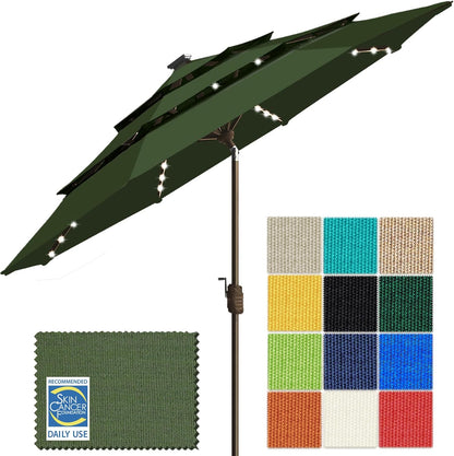 SUNGUARD UMBRELLAS Solar LED Patio Umbrella, Outdoor Market Table Umbrella with 80 LED Lights, Crank Lift, Manual Tilt, UPF 50+ Acrylic Canopy, Steel Frame, Teal, Base Not Included