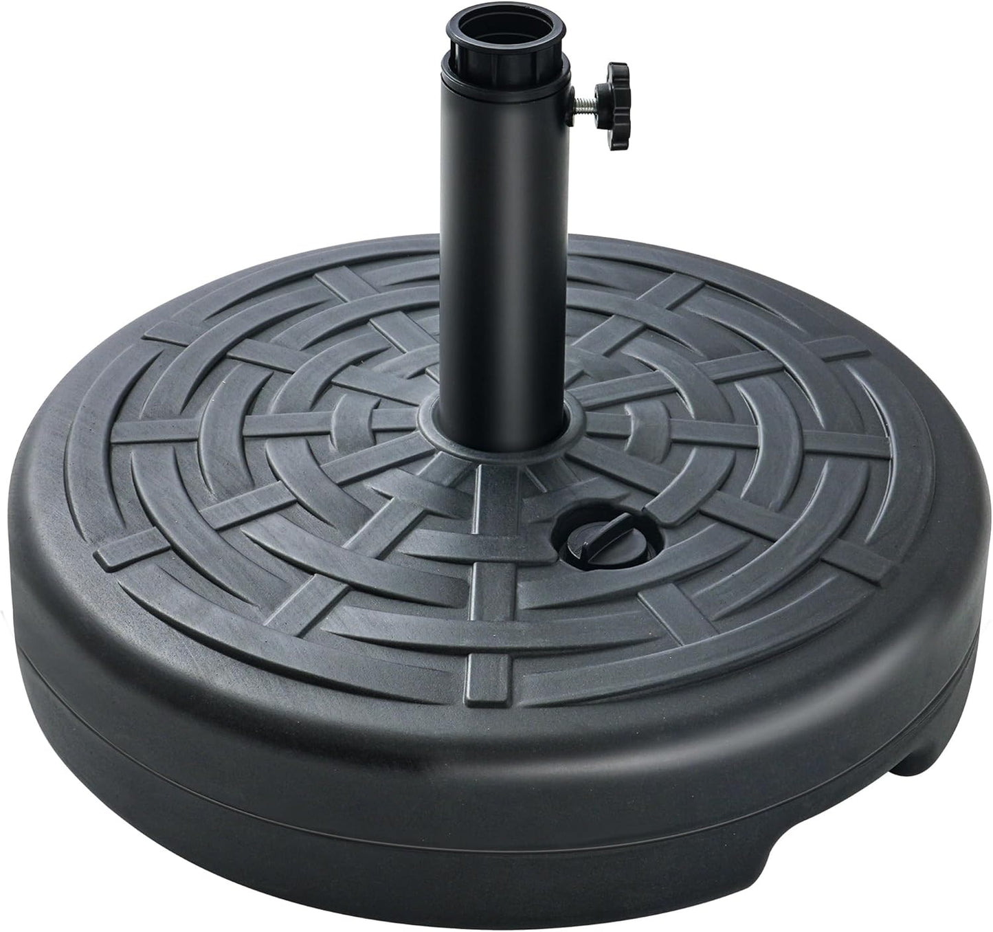 SUNGUARD UMBRELLAS Round Fillable Patio Umbrella Base, Water or Sand Fillable Outdoor Umbrella Stand, Adjustable Pole Holder Fits 1.5 in to 1.9 in Poles, Black, for 6 ft to 10 ft Patio Umbrellas