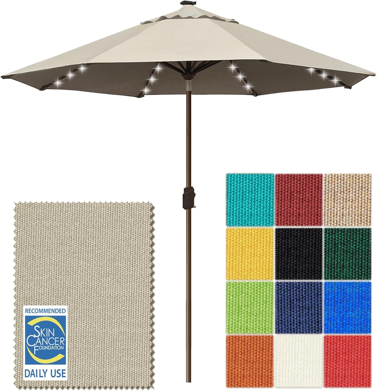 SUNGUARD UMBRELLAS Solar LED Patio Umbrella, Outdoor Market Table Umbrella with 80 LED Lights, Crank Lift, Manual Tilt, UPF 50+ Acrylic Canopy, Steel Frame, Teal, Base Not Included