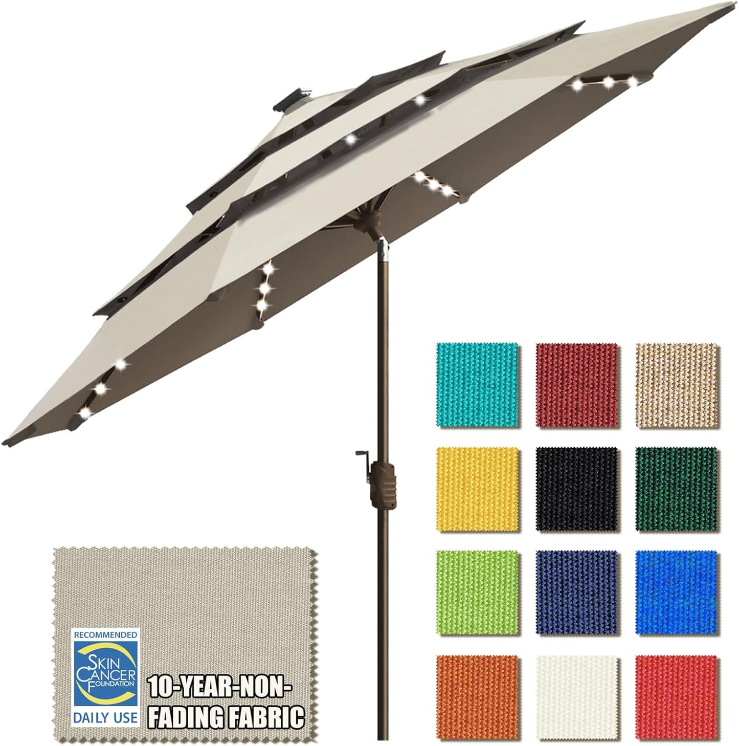 SUNGUARD UMBRELLAS Solar LED Patio Umbrella, Outdoor Market Table Umbrella with 80 LED Lights, Crank Lift, Manual Tilt, UPF 50+ Acrylic Canopy, Steel Frame, Teal, Base Not Included