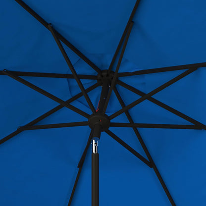 SUNGUARD UMBRELLAS 9 ft Valance Patio Umbrella, Round Outdoor Market Umbrella with Crank Lift, Auto Tilt, Decorative Petal Trim, Polyester Canopy, Brown Aluminum Pole, Pacific Blue