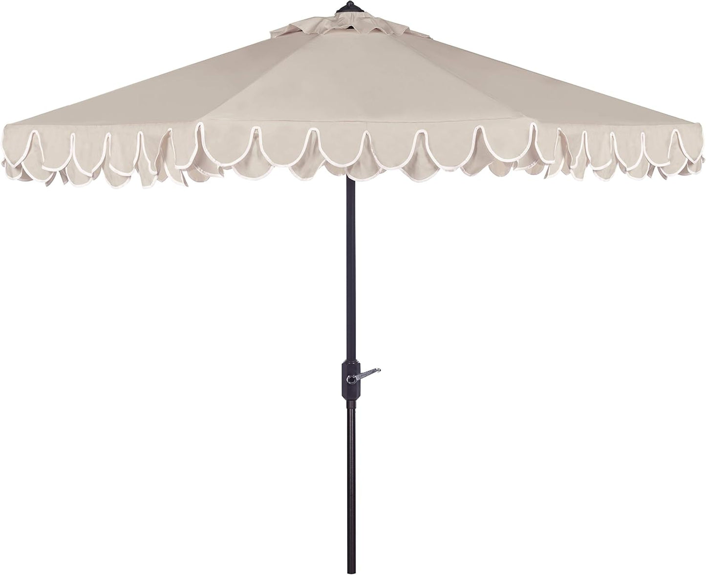 SUNGUARD UMBRELLAS 9 ft Valance Patio Umbrella, Round Outdoor Market Umbrella with Crank Lift, Auto Tilt, Decorative Petal Trim, Polyester Canopy, Brown Aluminum Pole, Pacific Blue