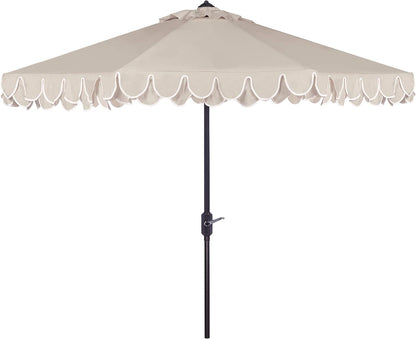 SUNGUARD UMBRELLAS 9 ft Valance Patio Umbrella, Round Outdoor Market Umbrella with Crank Lift, Auto Tilt, Decorative Petal Trim, Polyester Canopy, Brown Aluminum Pole, Pacific Blue