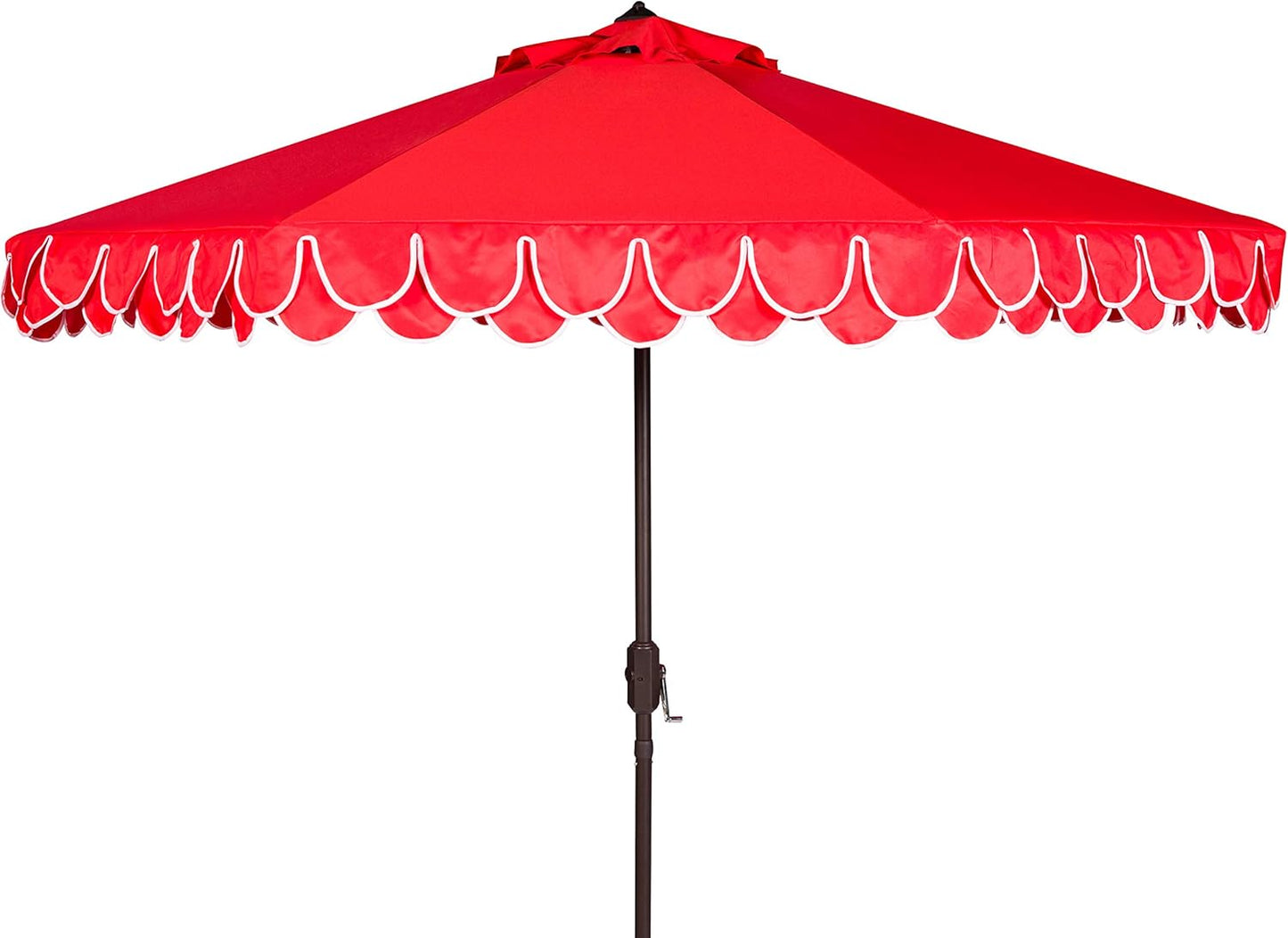 SUNGUARD UMBRELLAS 9 ft Valance Patio Umbrella, Round Outdoor Market Umbrella with Crank Lift, Auto Tilt, Decorative Petal Trim, Polyester Canopy, Brown Aluminum Pole, Pacific Blue