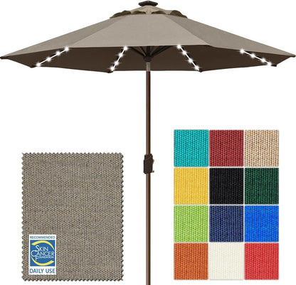 SUNGUARD UMBRELLAS Solar LED Patio Umbrella, Outdoor Market Table Umbrella with 80 LED Lights, Crank Lift, Manual Tilt, UPF 50+ Acrylic Canopy, Steel Frame, Teal, Base Not Included