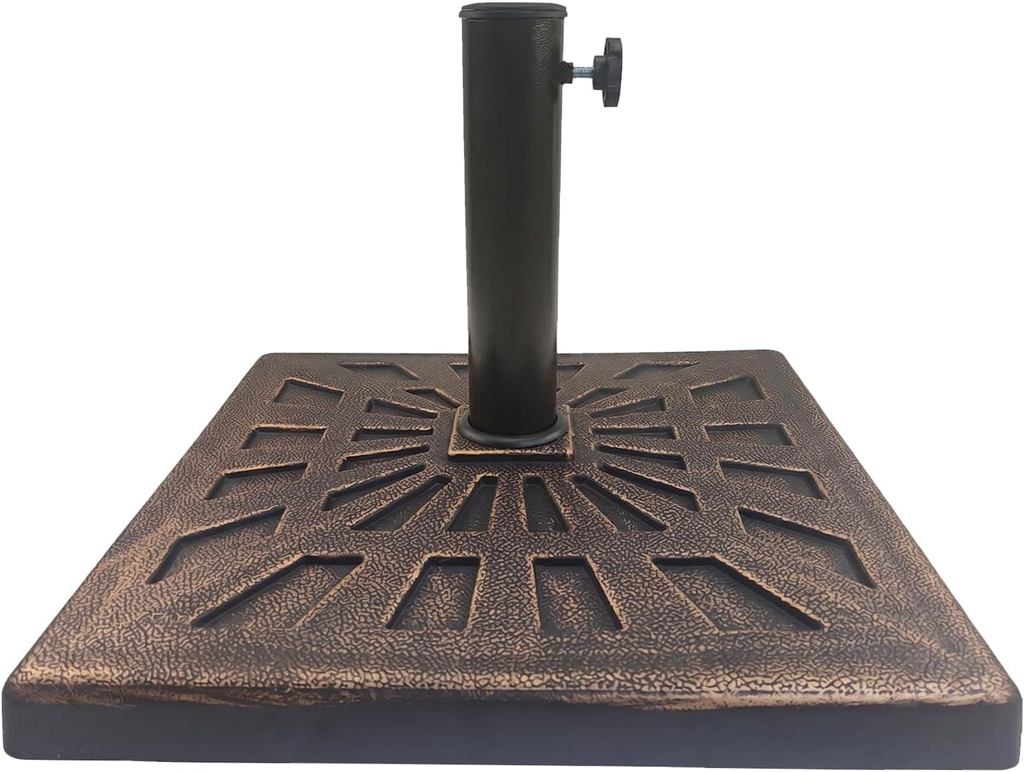 SUNGUARD UMBRELLAS Round Heavy Duty Patio Umbrella Base, Resin Concrete Outdoor Market Umbrella Stand with Powder-Coated Metal Stem, Adjustable Pole Holder, Black, Fits 1.5 in to 2 in Poles