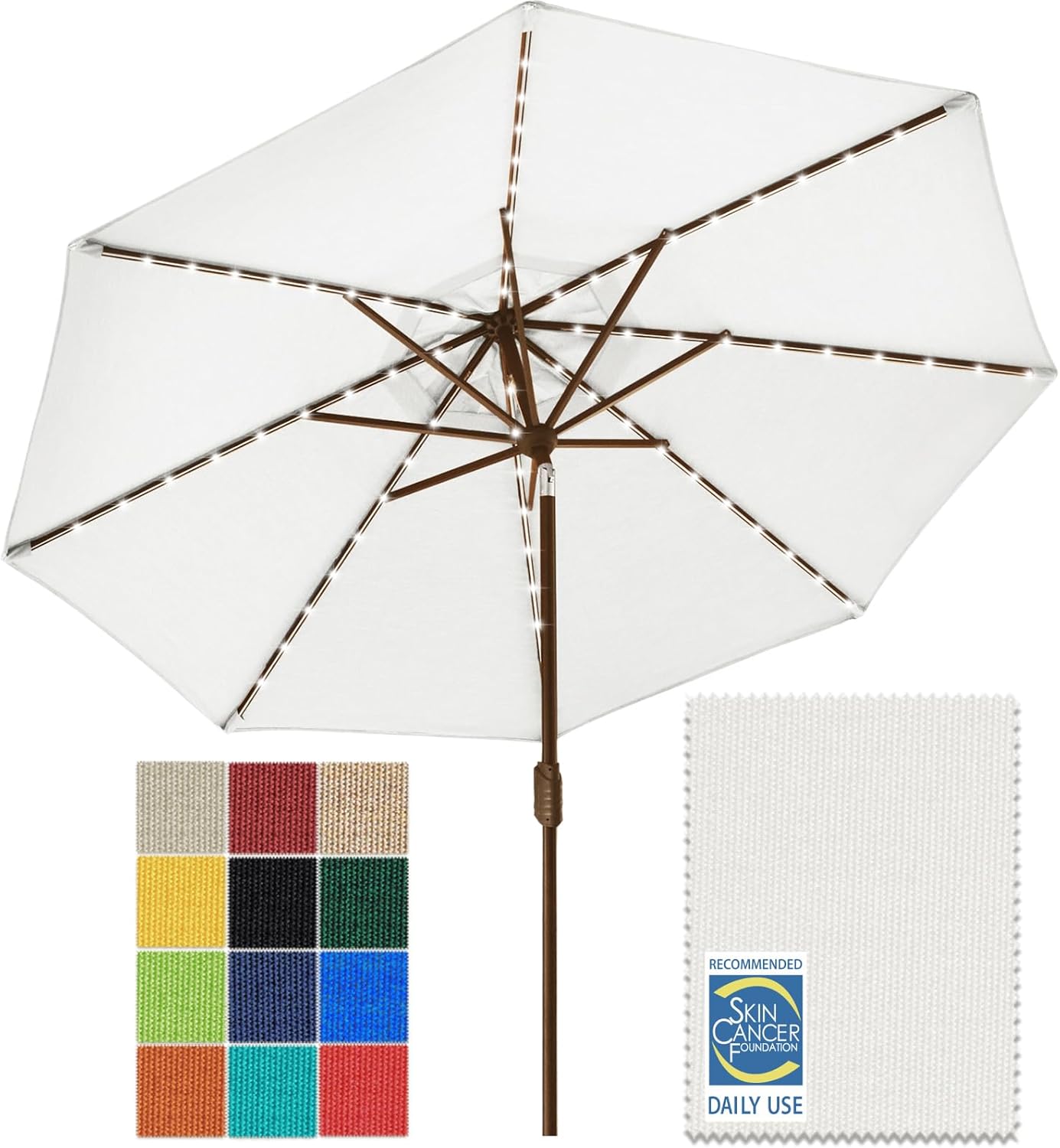 SUNGUARD UMBRELLAS Solar LED Patio Umbrella, Outdoor Market Table Umbrella with 80 LED Lights, Crank Lift, Manual Tilt, UPF 50+ Acrylic Canopy, Steel Frame, Teal, Base Not Included