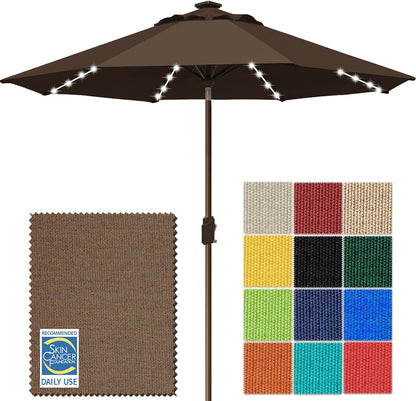 SUNGUARD UMBRELLAS Solar LED Patio Umbrella, Outdoor Market Table Umbrella with 80 LED Lights, Crank Lift, Manual Tilt, UPF 50+ Acrylic Canopy, Steel Frame, Teal, Base Not Included