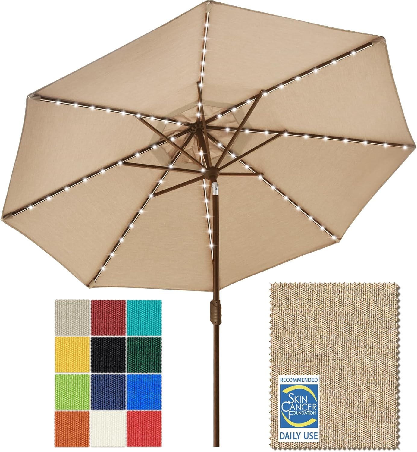SUNGUARD UMBRELLAS Solar LED Patio Umbrella, Outdoor Market Table Umbrella with 80 LED Lights, Crank Lift, Manual Tilt, UPF 50+ Acrylic Canopy, Steel Frame, Teal, Base Not Included