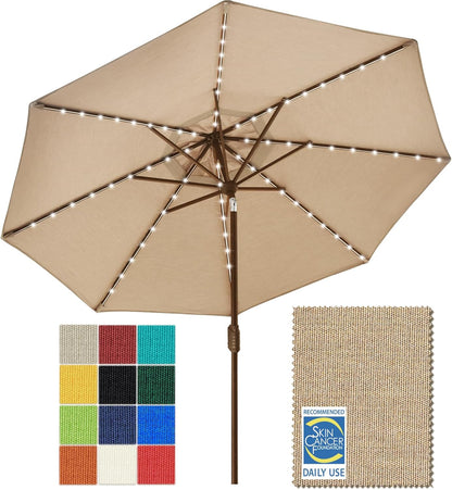 SUNGUARD UMBRELLAS Solar LED Patio Umbrella, Outdoor Market Table Umbrella with 80 LED Lights, Crank Lift, Manual Tilt, UPF 50+ Acrylic Canopy, Steel Frame, Teal, Base Not Included