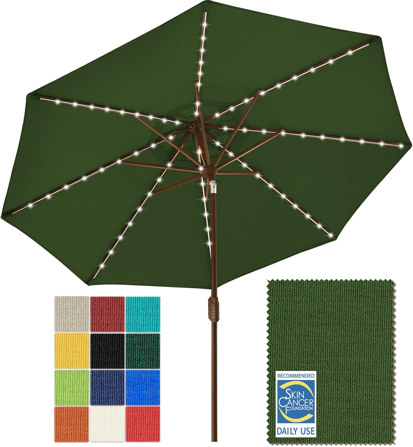 SUNGUARD UMBRELLAS Solar LED Patio Umbrella, Outdoor Market Table Umbrella with 80 LED Lights, Crank Lift, Manual Tilt, UPF 50+ Acrylic Canopy, Steel Frame, Teal, Base Not Included
