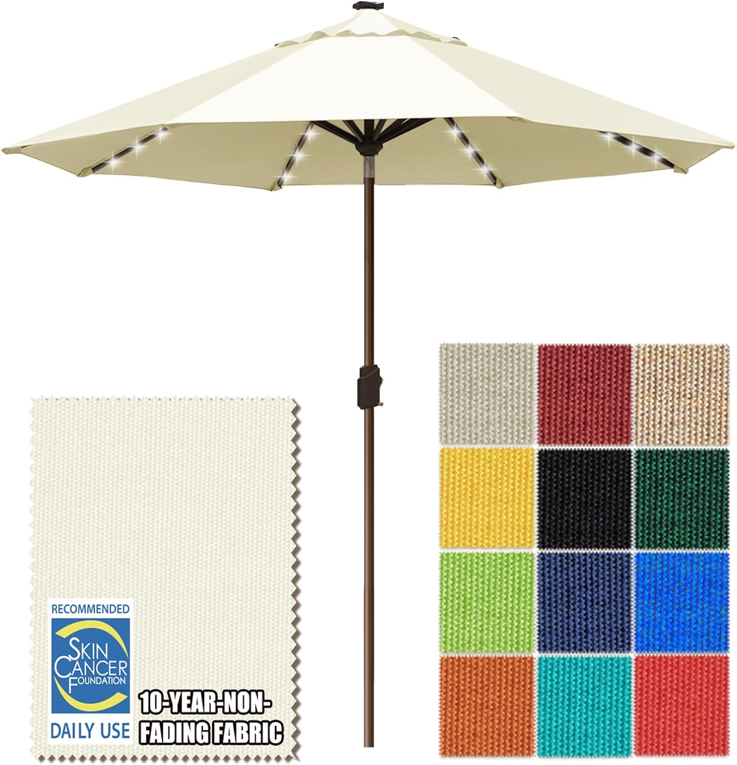 SUNGUARD UMBRELLAS Solar LED Patio Umbrella, Outdoor Market Table Umbrella with 80 LED Lights, Crank Lift, Manual Tilt, UPF 50+ Acrylic Canopy, Steel Frame, Teal, Base Not Included