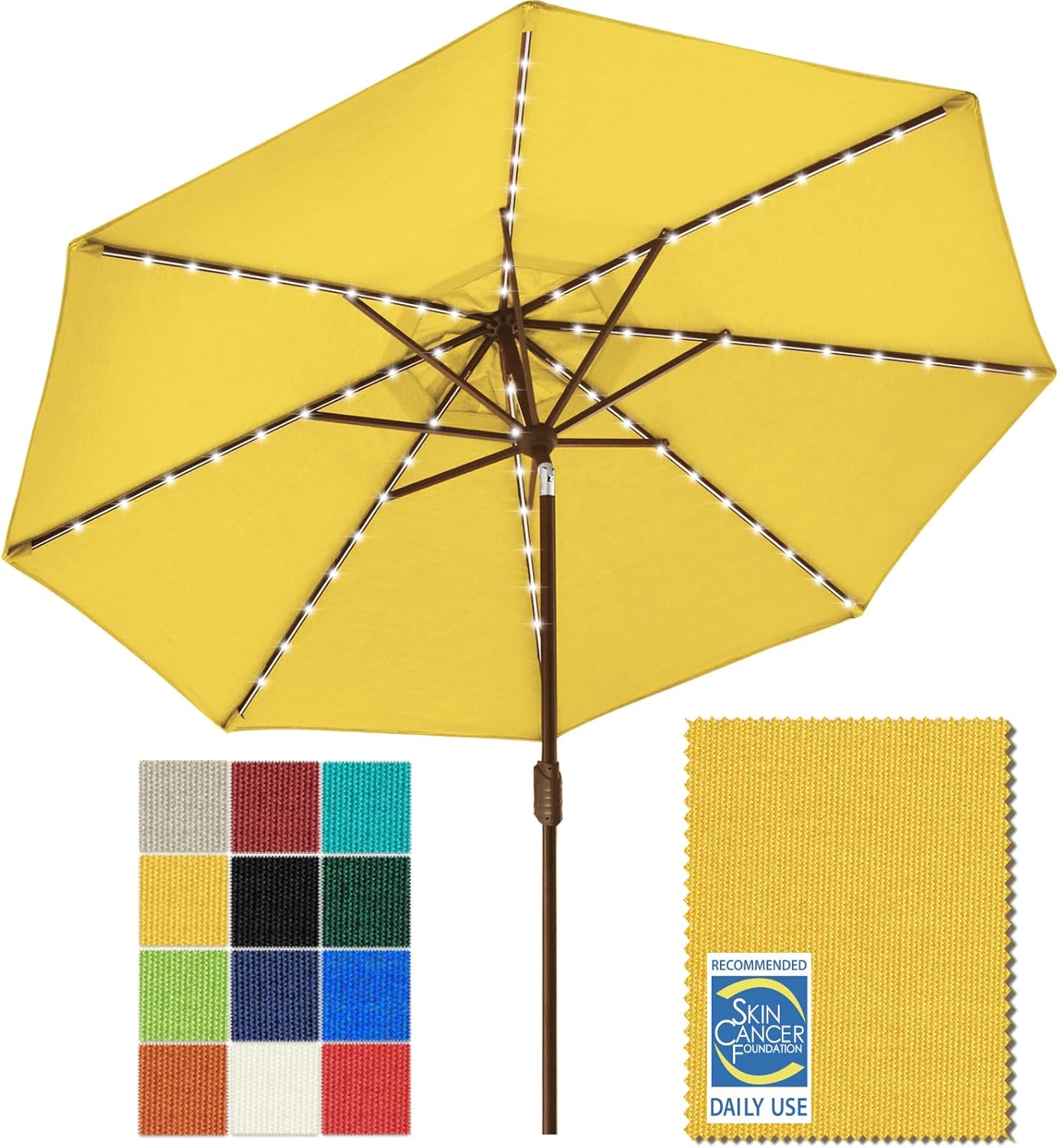 SUNGUARD UMBRELLAS Solar LED Patio Umbrella, Outdoor Market Table Umbrella with 80 LED Lights, Crank Lift, Manual Tilt, UPF 50+ Acrylic Canopy, Steel Frame, Teal, Base Not Included