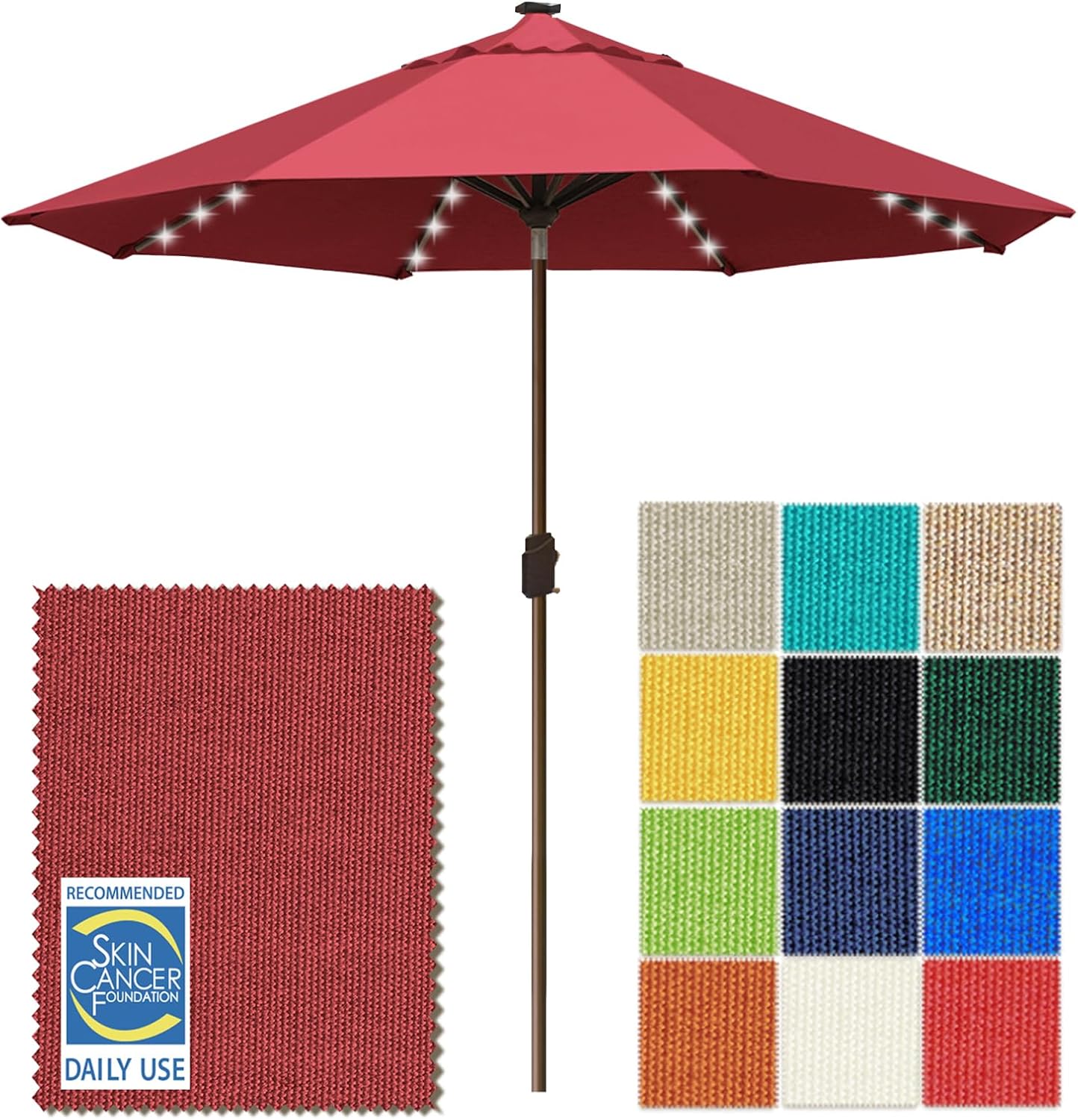 SUNGUARD UMBRELLAS Solar LED Patio Umbrella, Outdoor Market Table Umbrella with 80 LED Lights, Crank Lift, Manual Tilt, UPF 50+ Acrylic Canopy, Steel Frame, Teal, Base Not Included