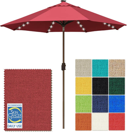 SUNGUARD UMBRELLAS Solar LED Patio Umbrella, Outdoor Market Table Umbrella with 80 LED Lights, Crank Lift, Manual Tilt, UPF 50+ Acrylic Canopy, Steel Frame, Teal, Base Not Included