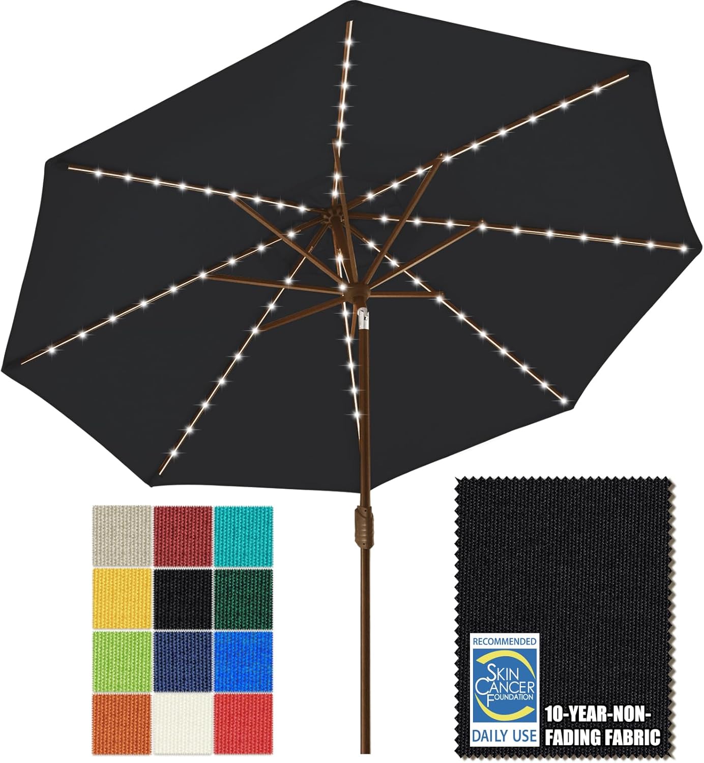 SUNGUARD UMBRELLAS Solar LED Patio Umbrella, Outdoor Market Table Umbrella with 80 LED Lights, Crank Lift, Manual Tilt, UPF 50+ Acrylic Canopy, Steel Frame, Teal, Base Not Included