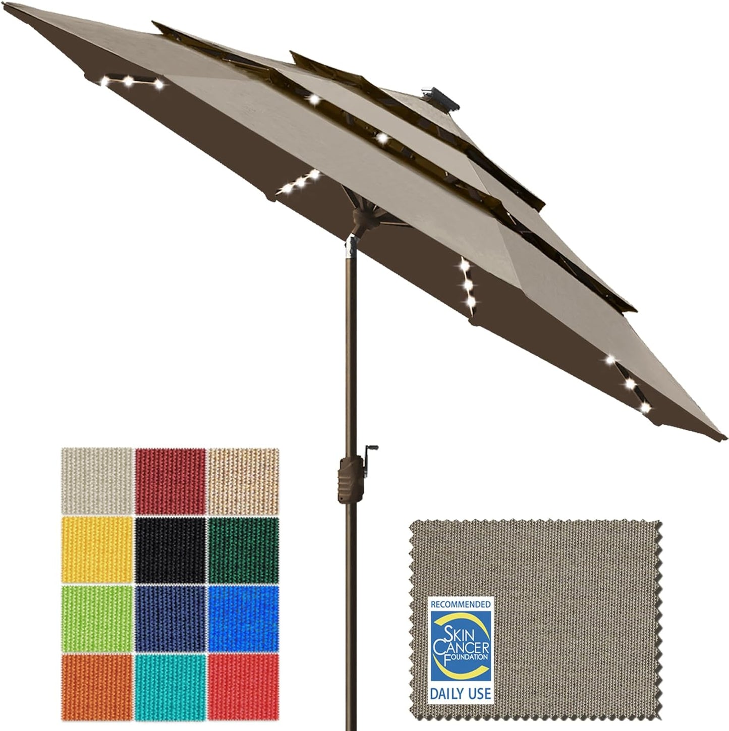 SUNGUARD UMBRELLAS Solar LED Patio Umbrella, Outdoor Market Table Umbrella with 80 LED Lights, Crank Lift, Manual Tilt, UPF 50+ Acrylic Canopy, Steel Frame, Teal, Base Not Included
