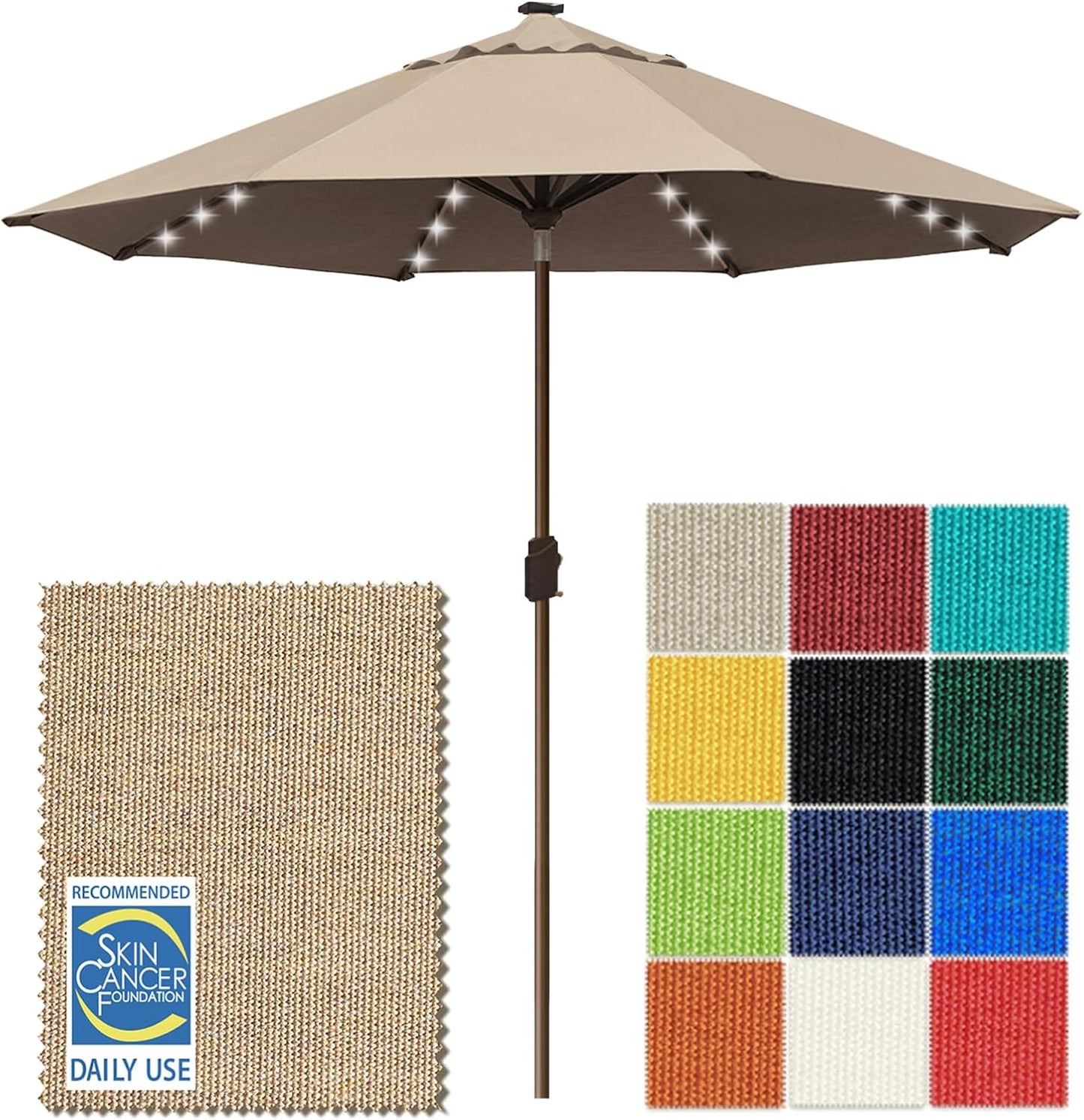 SUNGUARD UMBRELLAS Solar LED Patio Umbrella, Outdoor Market Table Umbrella with 80 LED Lights, Crank Lift, Manual Tilt, UPF 50+ Acrylic Canopy, Steel Frame, Teal, Base Not Included