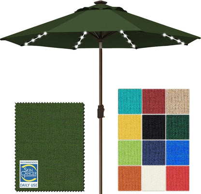 SUNGUARD UMBRELLAS Solar LED Patio Umbrella, Outdoor Market Table Umbrella with 80 LED Lights, Crank Lift, Manual Tilt, UPF 50+ Acrylic Canopy, Steel Frame, Teal, Base Not Included