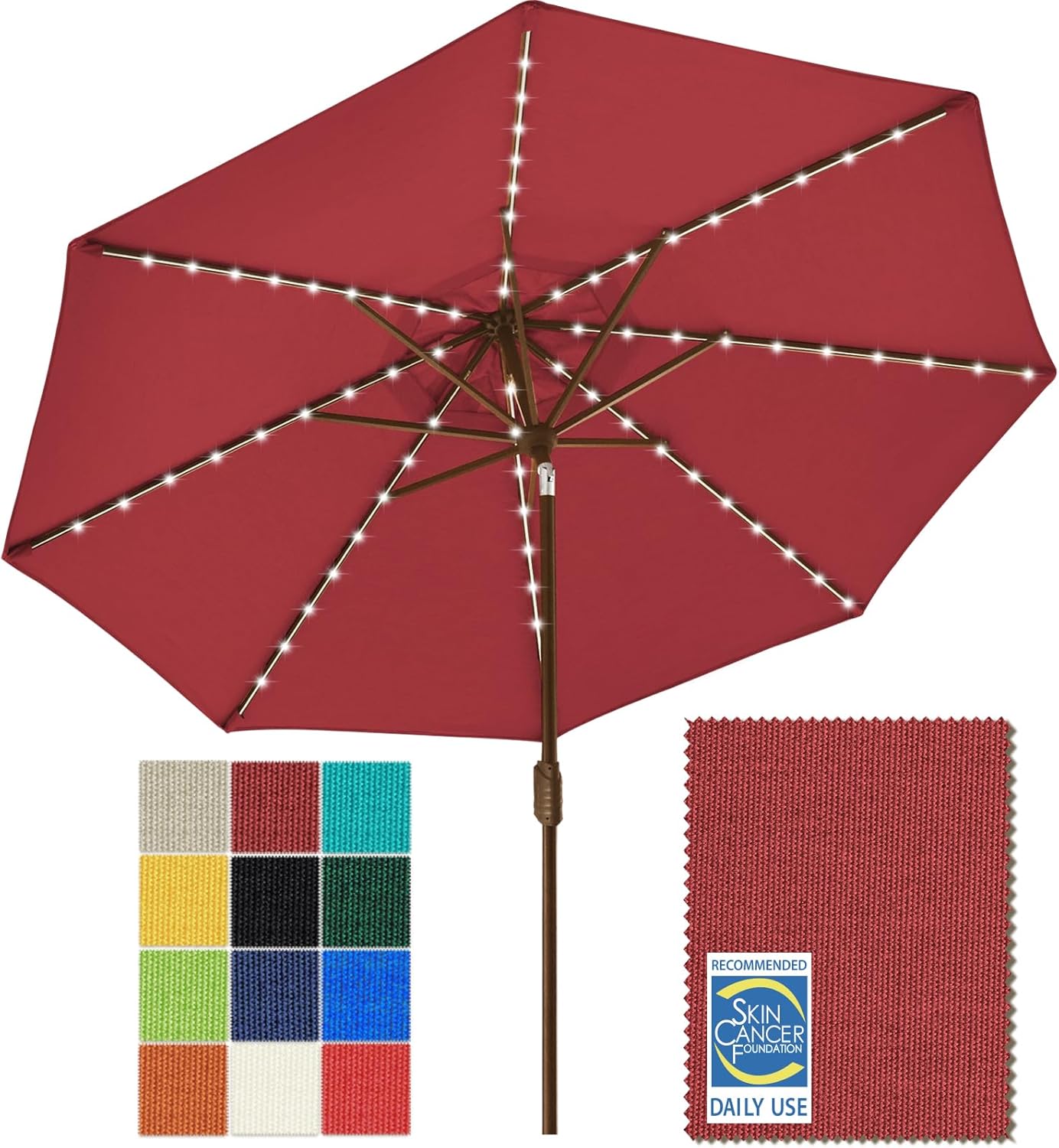 SUNGUARD UMBRELLAS Solar LED Patio Umbrella, Outdoor Market Table Umbrella with 80 LED Lights, Crank Lift, Manual Tilt, UPF 50+ Acrylic Canopy, Steel Frame, Teal, Base Not Included