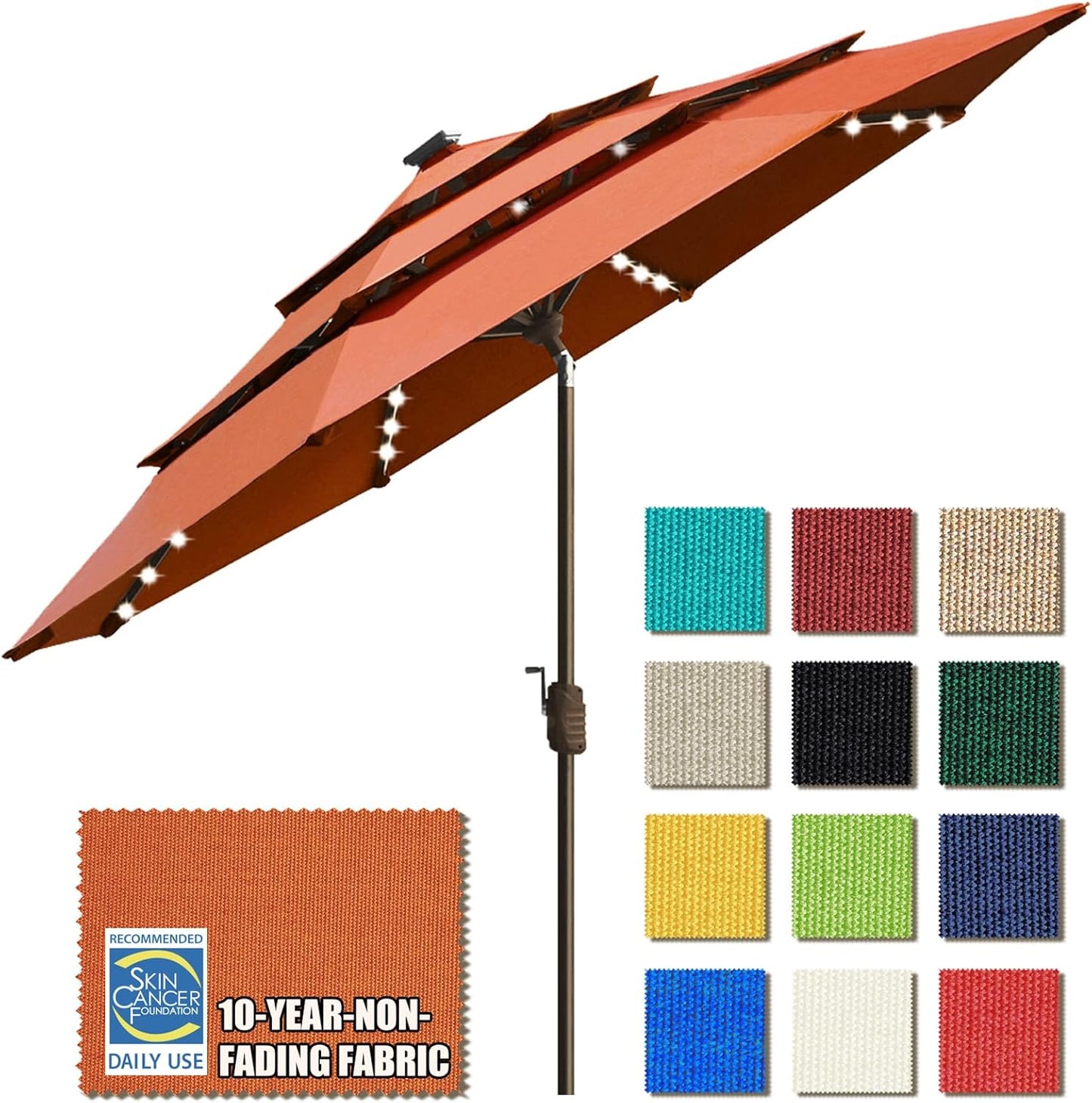 SUNGUARD UMBRELLAS Solar LED Patio Umbrella, Outdoor Market Table Umbrella with 80 LED Lights, Crank Lift, Manual Tilt, UPF 50+ Acrylic Canopy, Steel Frame, Teal, Base Not Included