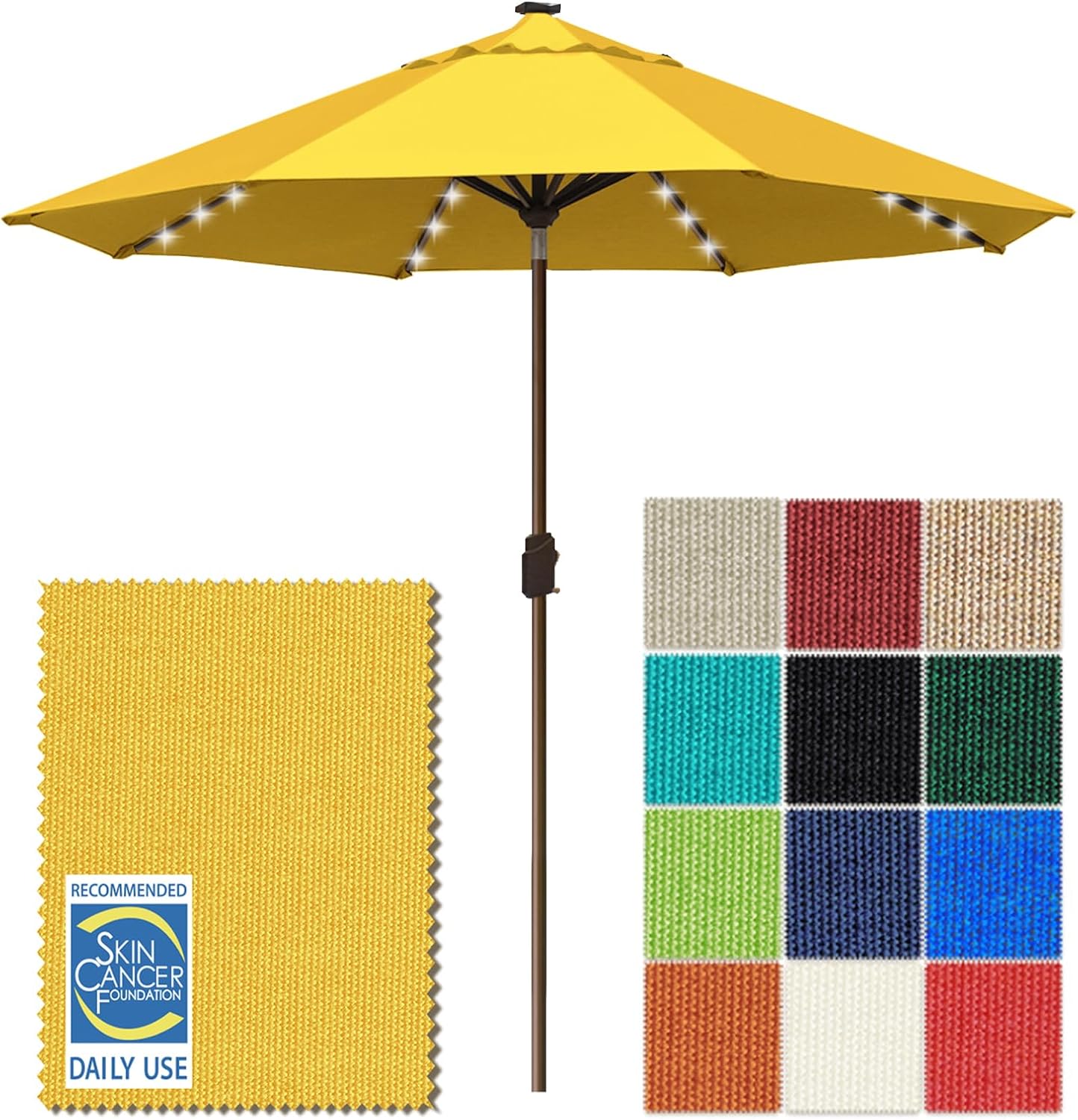 SUNGUARD UMBRELLAS Solar LED Patio Umbrella, Outdoor Market Table Umbrella with 80 LED Lights, Crank Lift, Manual Tilt, UPF 50+ Acrylic Canopy, Steel Frame, Teal, Base Not Included