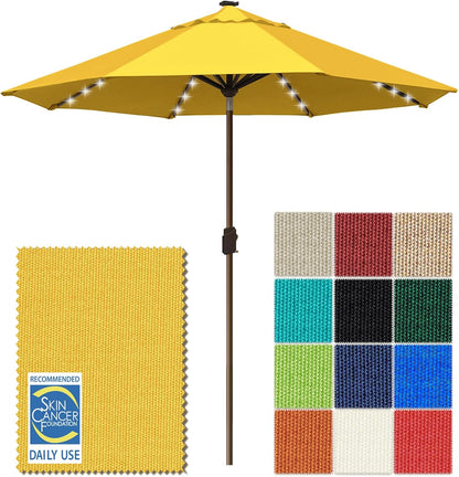 SUNGUARD UMBRELLAS Solar LED Patio Umbrella, Outdoor Market Table Umbrella with 80 LED Lights, Crank Lift, Manual Tilt, UPF 50+ Acrylic Canopy, Steel Frame, Teal, Base Not Included