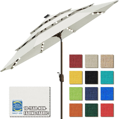SUNGUARD UMBRELLAS Solar LED Patio Umbrella, Outdoor Market Table Umbrella with 80 LED Lights, Crank Lift, Manual Tilt, UPF 50+ Acrylic Canopy, Steel Frame, Teal, Base Not Included
