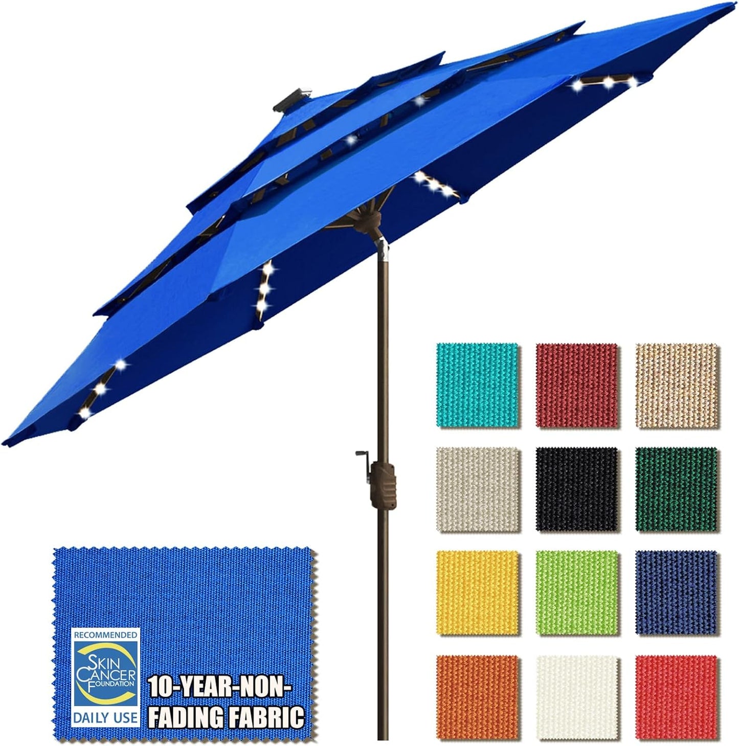 SUNGUARD UMBRELLAS Solar LED Patio Umbrella, Outdoor Market Table Umbrella with 80 LED Lights, Crank Lift, Manual Tilt, UPF 50+ Acrylic Canopy, Steel Frame, Teal, Base Not Included