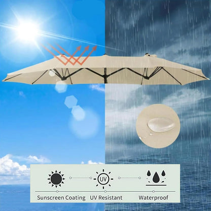 SUNGUARD UMBRELLAS 15 ft x 9 ft Patio Umbrella Replacement Canopy for 12-Rib Double-Sided Outdoor Market Umbrella, Waterproof Top Cover Only