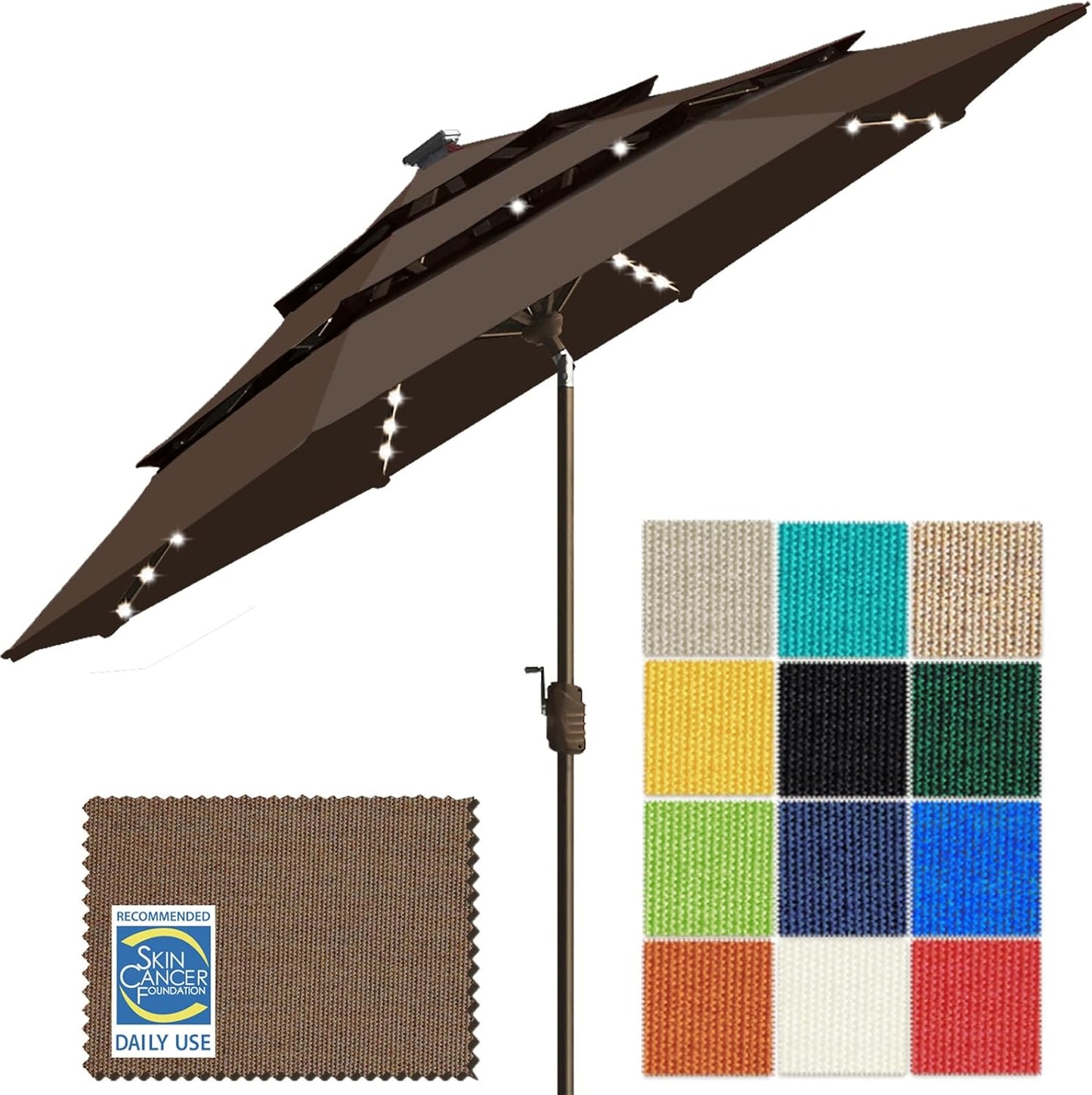 SUNGUARD UMBRELLAS Solar LED Patio Umbrella, Outdoor Market Table Umbrella with 80 LED Lights, Crank Lift, Manual Tilt, UPF 50+ Acrylic Canopy, Steel Frame, Teal, Base Not Included