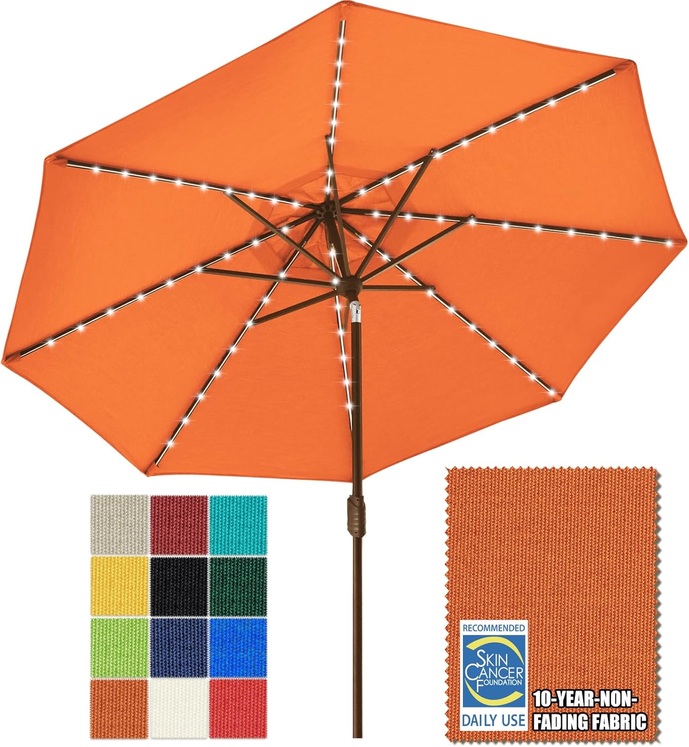 SUNGUARD UMBRELLAS Solar LED Patio Umbrella, Outdoor Market Table Umbrella with 80 LED Lights, Crank Lift, Manual Tilt, UPF 50+ Acrylic Canopy, Steel Frame, Teal, Base Not Included