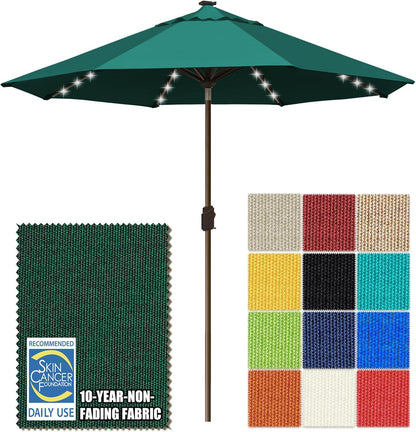 SUNGUARD UMBRELLAS Solar LED Patio Umbrella, Outdoor Market Table Umbrella with 80 LED Lights, Crank Lift, Manual Tilt, UPF 50+ Acrylic Canopy, Steel Frame, Teal, Base Not Included