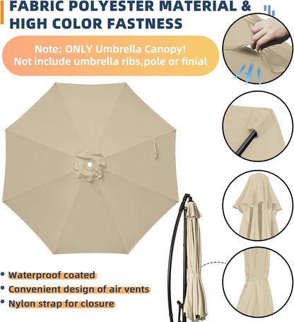 SUNGUARD UMBRELLAS 10 ft Patio Umbrella Replacement Canopy, 8-Rib Outdoor Umbrella Fabric Cover for Hanging Offset, Cantilever, and Market Umbrellas, 300D Polyester, Canopy Only