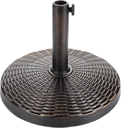 SUNGUARD UMBRELLAS Round Patio Umbrella Base, Bronze Resin Concrete Outdoor Market Umbrella Stand with Adjustable Pole Reducers, Tension Screw, Fits Up to 1.9 in Poles, for 7 ft to 11 ft Patio Umbrellas