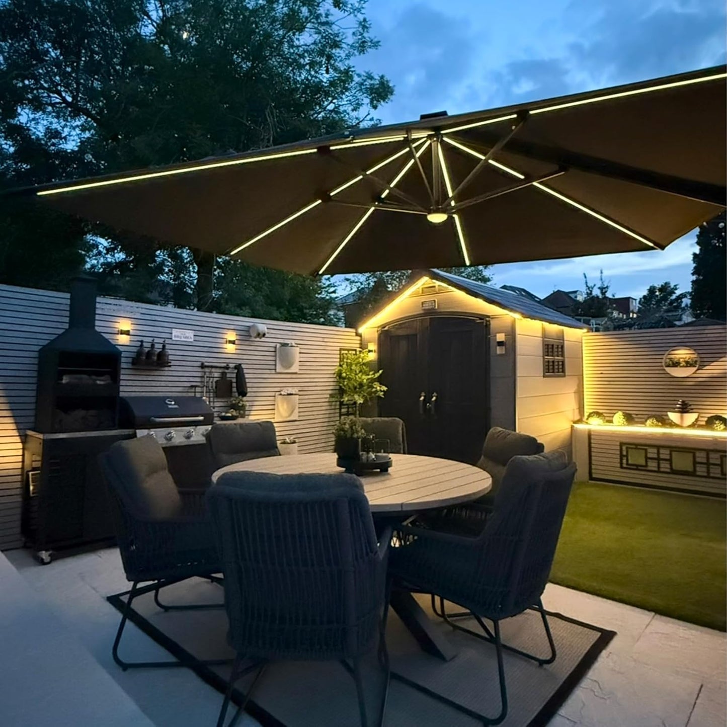 SUNGUARD UMBRELLAS Square Cantilever Patio Umbrella, 360-Degree Rotating Offset Outdoor Umbrella with Aluminum Frame, Crank Lift, Manual Tilt, Cross Base Included, Beige