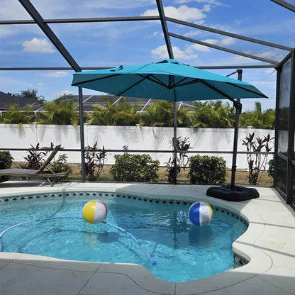 SUNGUARD UMBRELLAS Square Cantilever Patio Umbrella, 360-Degree Rotating Offset Outdoor Umbrella with Aluminum Frame, Crank Lift, Manual Tilt, Cross Base Included, Beige