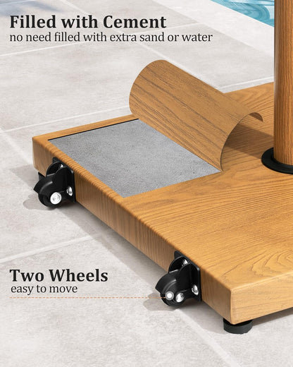 SUNGUARD UMBRELLAS 45 lb Patio Umbrella Base with Wheels, Heavy Duty Pre-Filled Concrete Outdoor Umbrella Stand, Wind-Resistant Base for 6–12 ft Umbrellas