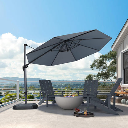 SUNGUARD UMBRELLAS Square Cantilever Patio Umbrella, 360-Degree Rotating Offset Outdoor Umbrella with Aluminum Frame, Crank Lift, Manual Tilt, Cross Base Included, Beige