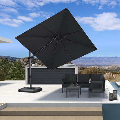 SUNGUARD UMBRELLAS Square Cantilever Patio Umbrella, 360-Degree Rotating Offset Outdoor Umbrella with Aluminum Frame, Crank Lift, Manual Tilt, Cross Base Included, Beige