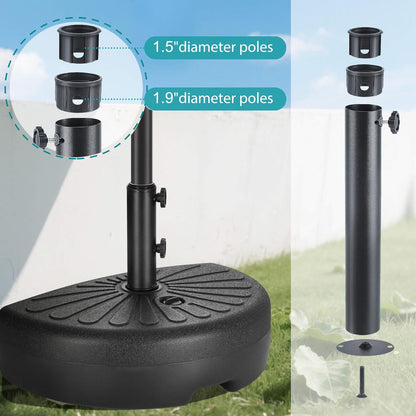 SUNGUARD UMBRELLAS 73 lb Half Round Fillable Patio Umbrella Base, Water and Sand Fillable Outdoor Umbrella Stand with Adjustable Pole Reducers, Black, for Market Table Umbrellas and Half Umbrellas
