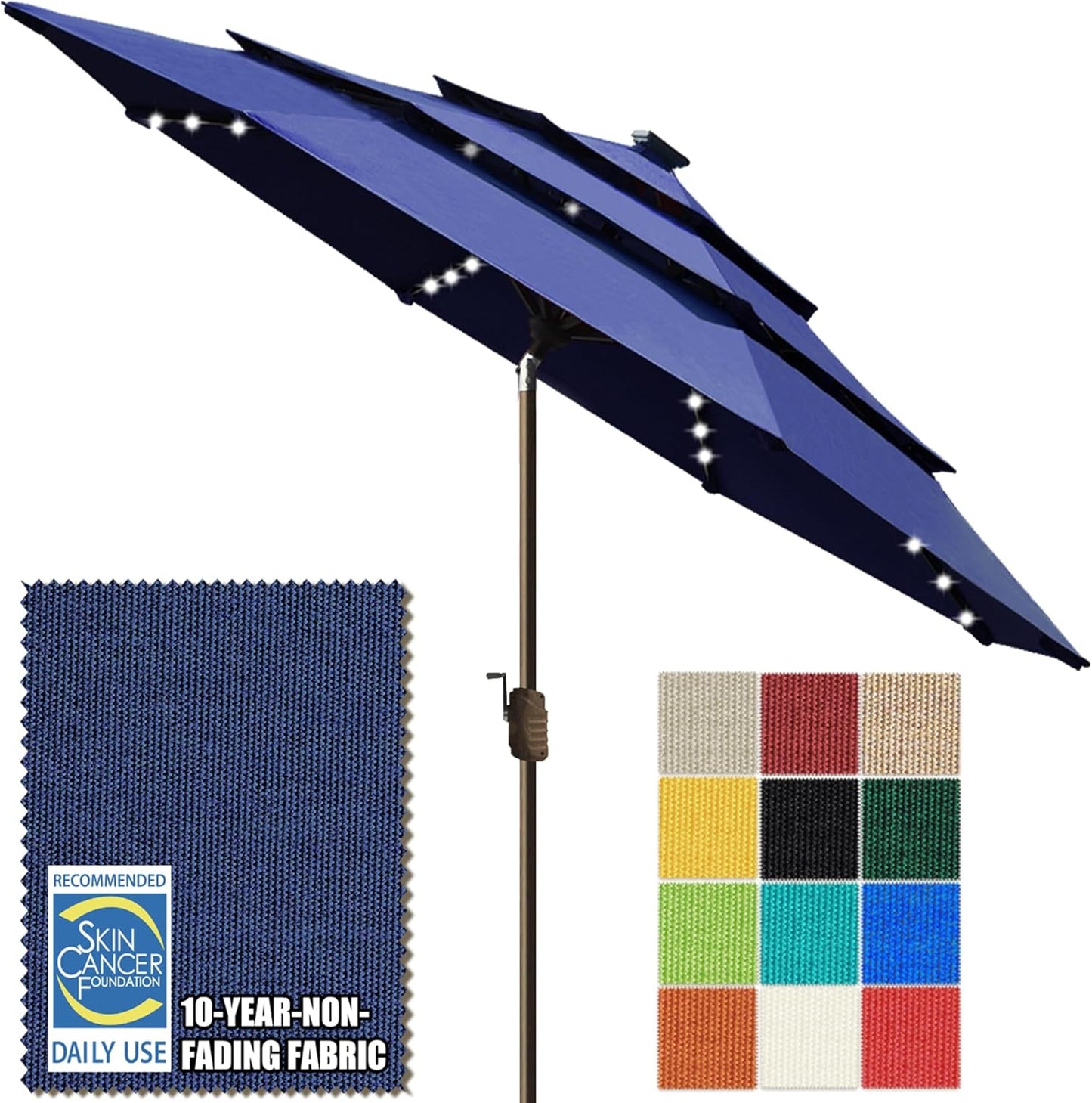 SUNGUARD UMBRELLAS Solar LED Patio Umbrella, Outdoor Market Table Umbrella with 80 LED Lights, Crank Lift, Manual Tilt, UPF 50+ Acrylic Canopy, Steel Frame, Teal, Base Not Included