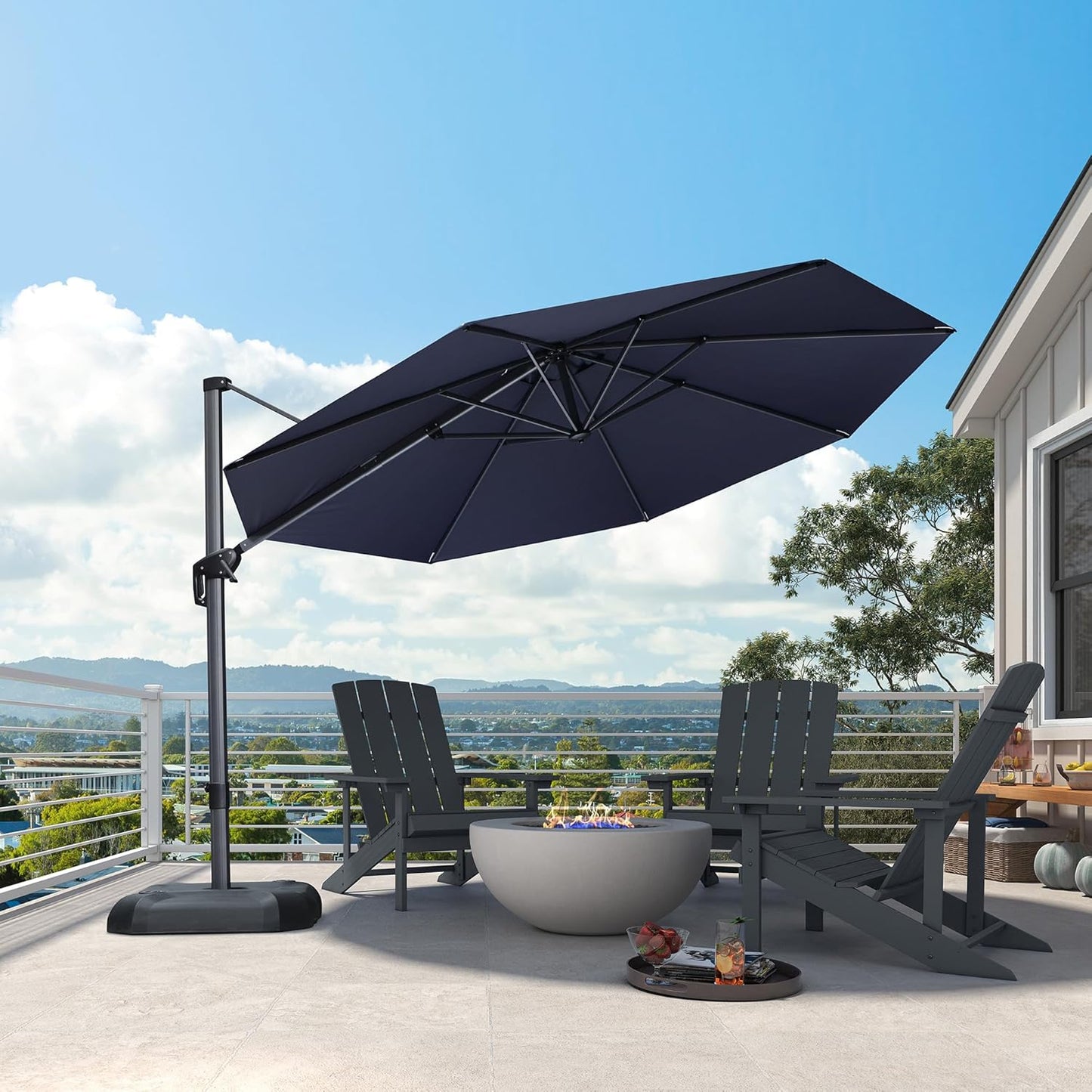 SUNGUARD UMBRELLAS Square Cantilever Patio Umbrella, 360-Degree Rotating Offset Outdoor Umbrella with Aluminum Frame, Crank Lift, Manual Tilt, Cross Base Included, Beige