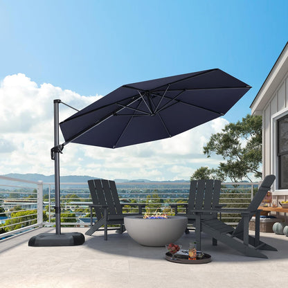 SUNGUARD UMBRELLAS Square Cantilever Patio Umbrella, 360-Degree Rotating Offset Outdoor Umbrella with Aluminum Frame, Crank Lift, Manual Tilt, Cross Base Included, Beige