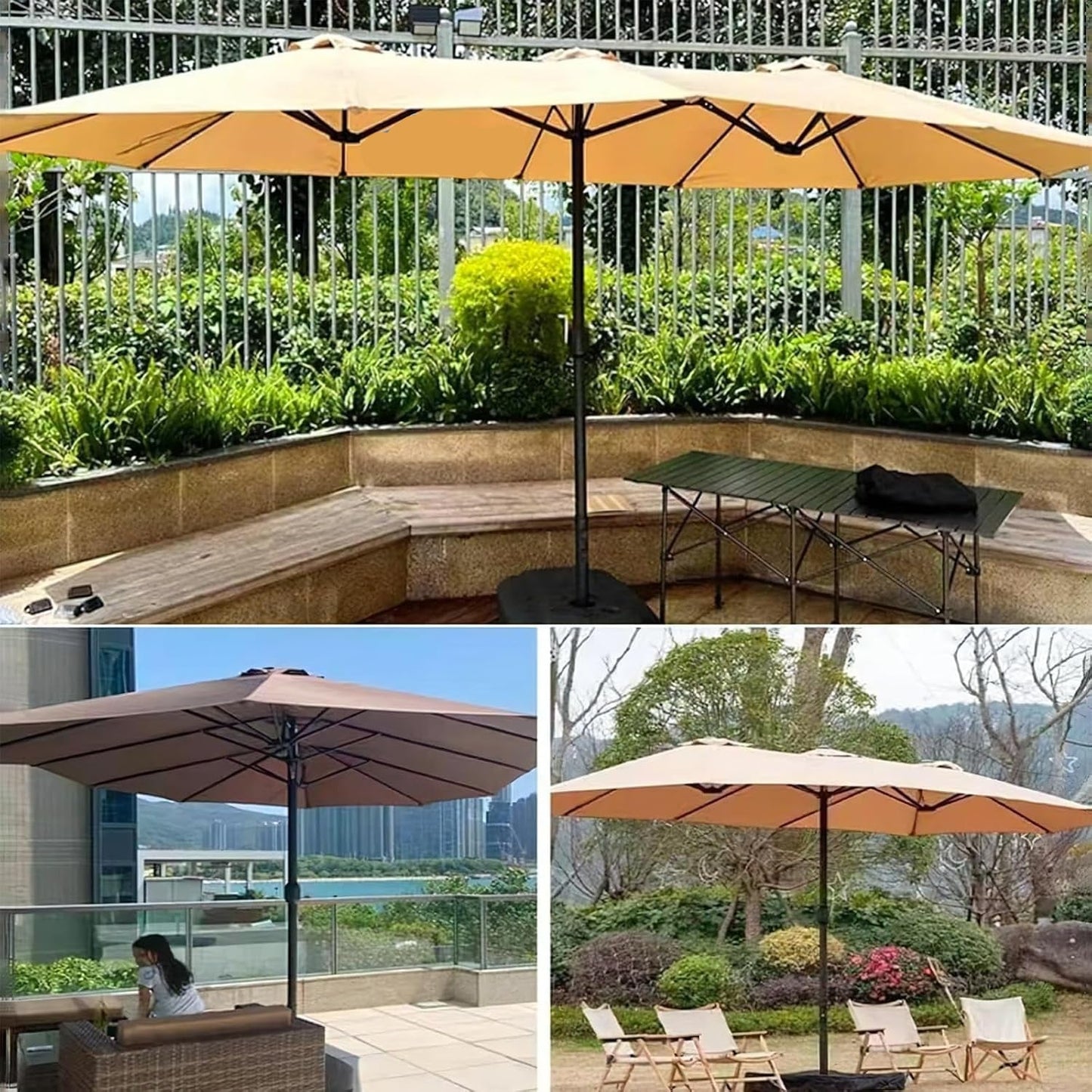 SUNGUARD UMBRELLAS 15 ft x 9 ft Patio Umbrella Replacement Canopy for 12-Rib Double-Sided Outdoor Market Umbrella, Waterproof Top Cover Only
