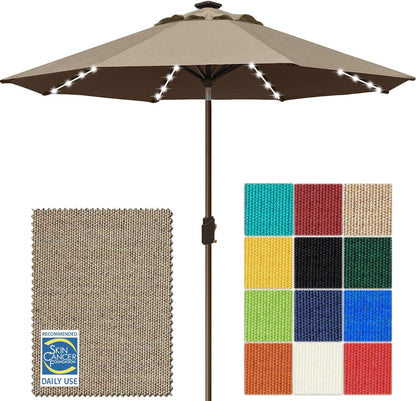 SUNGUARD UMBRELLAS Solar LED Patio Umbrella, Outdoor Market Table Umbrella with 80 LED Lights, Crank Lift, Manual Tilt, UPF 50+ Acrylic Canopy, Steel Frame, Teal, Base Not Included