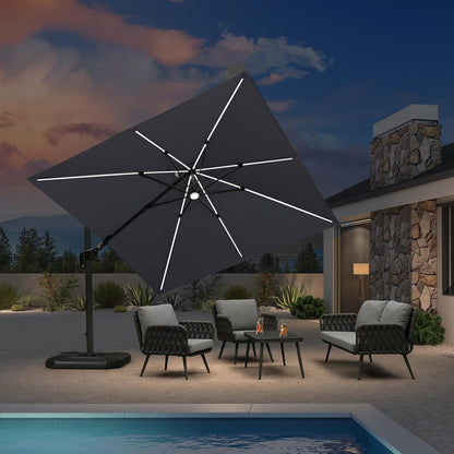 SUNGUARD UMBRELLAS Square Cantilever Patio Umbrella, 360-Degree Rotating Offset Outdoor Umbrella with Aluminum Frame, Crank Lift, Manual Tilt, Cross Base Included, Beige