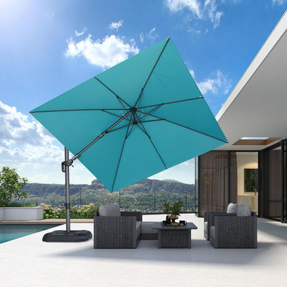 SUNGUARD UMBRELLAS Square Cantilever Patio Umbrella, 360-Degree Rotating Offset Outdoor Umbrella with Aluminum Frame, Crank Lift, Manual Tilt, Cross Base Included, Beige