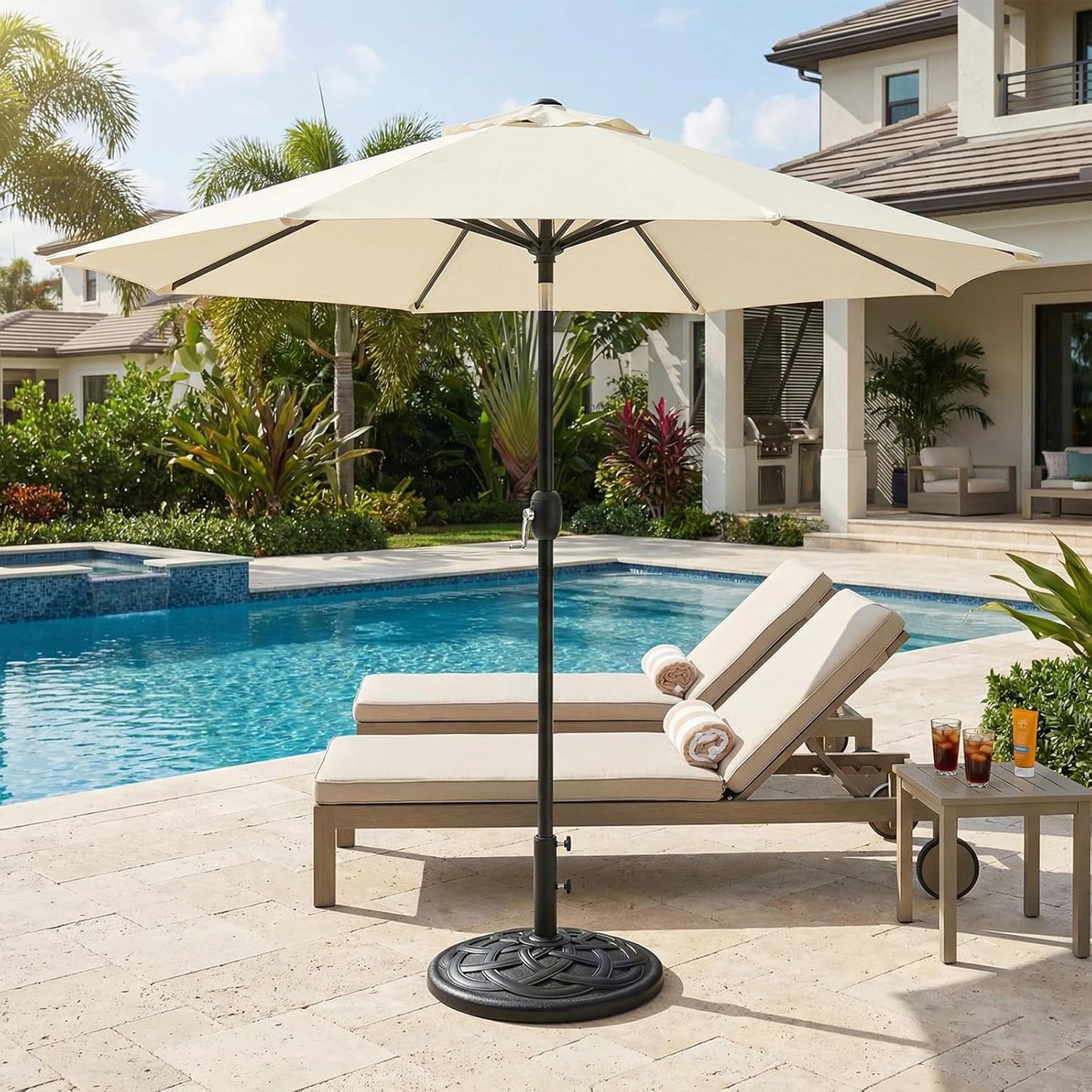SUNGUARD UMBRELLAS Round Heavy Duty Patio Umbrella Base, Resin Concrete Outdoor Market Umbrella Stand with Powder-Coated Metal Stem, Adjustable Pole Holder, Black, Fits 1.5 in to 2 in Poles